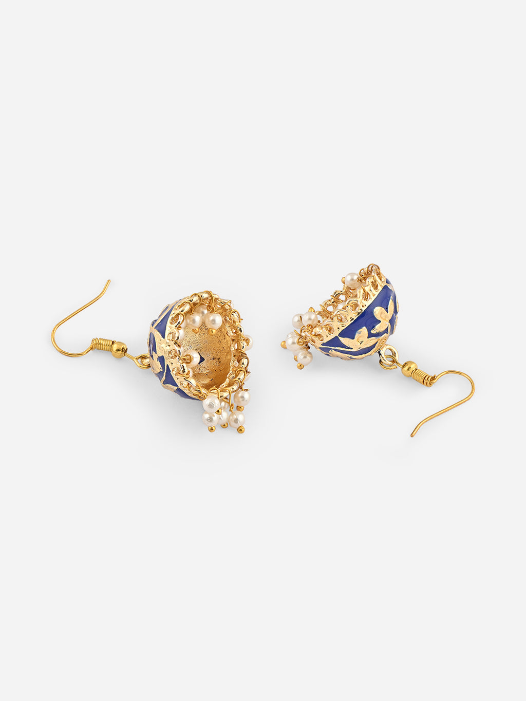 Raj-Neel Floral Meenakari Pearl Jhumka Earrings