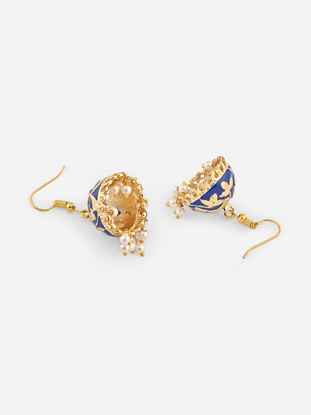 Raj-Neel Floral Meenakari Pearl Jhumka Earrings
