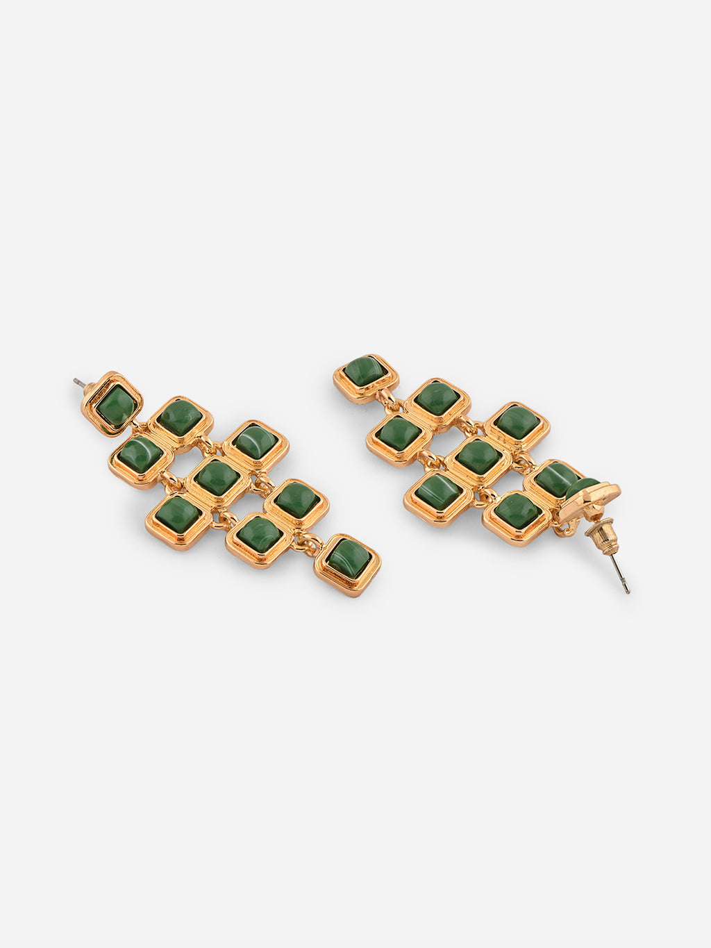 Emerald Edge Gold Geometric Drop Earrings