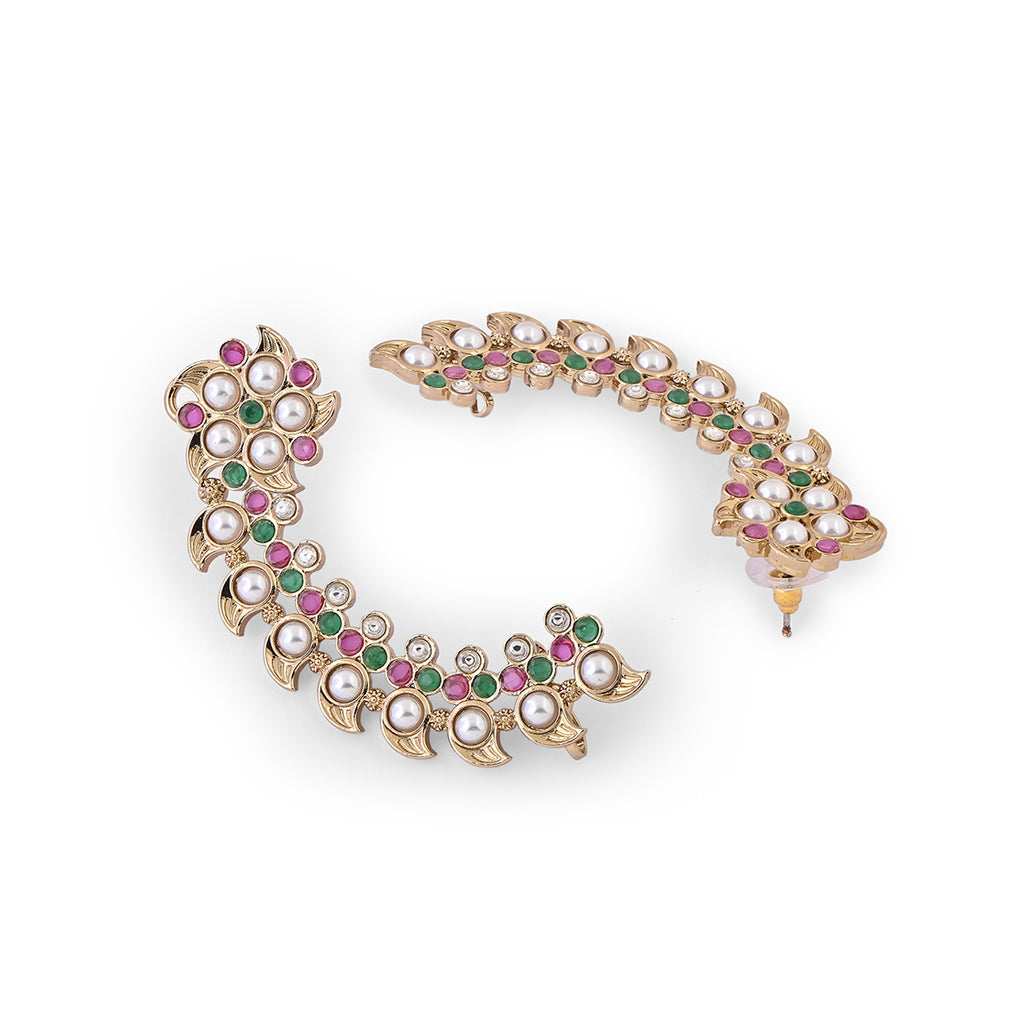 Gold Pearl & Stone Mehndi Earcuffs