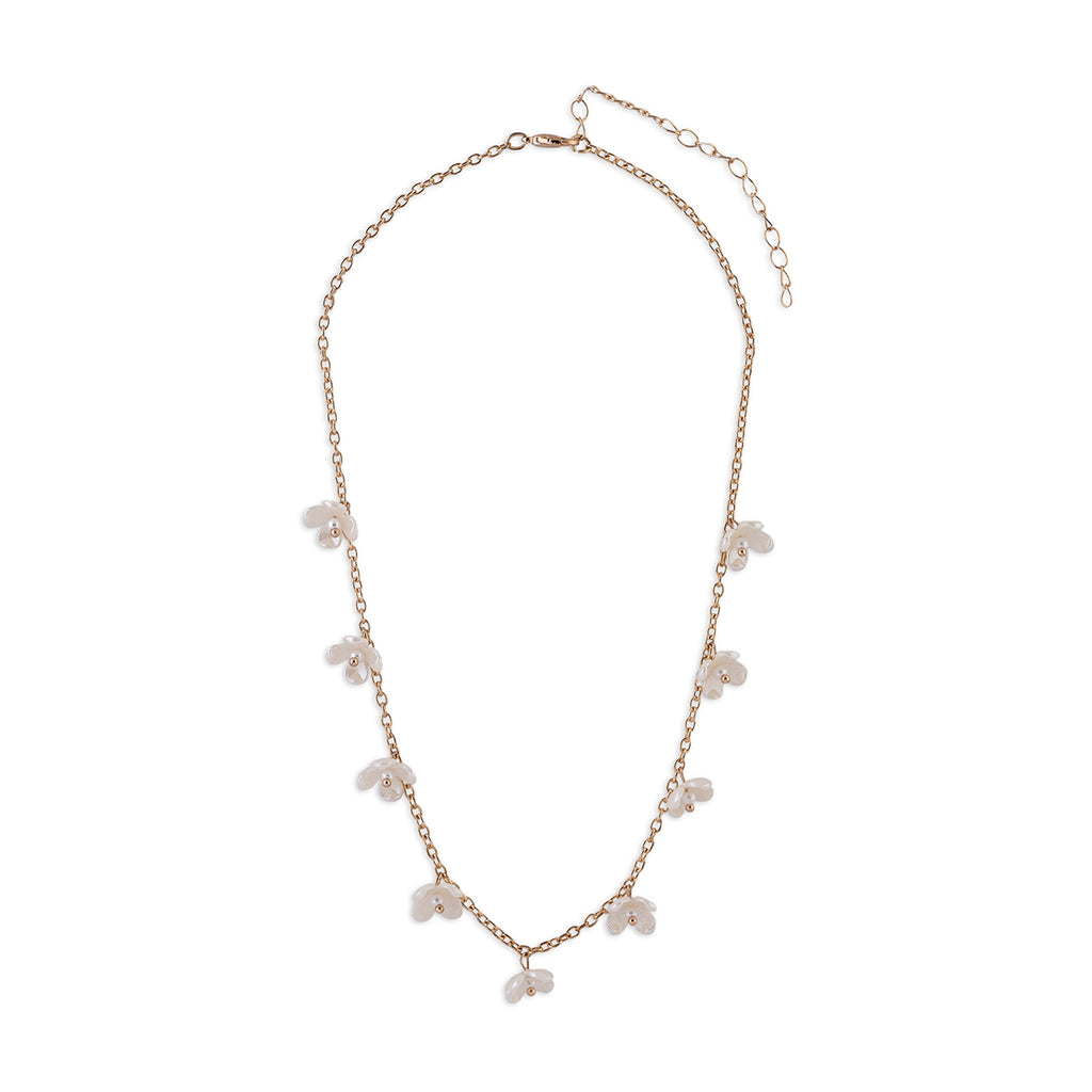 Gold-Toned Floral Choker Necklace with Pearl Beads