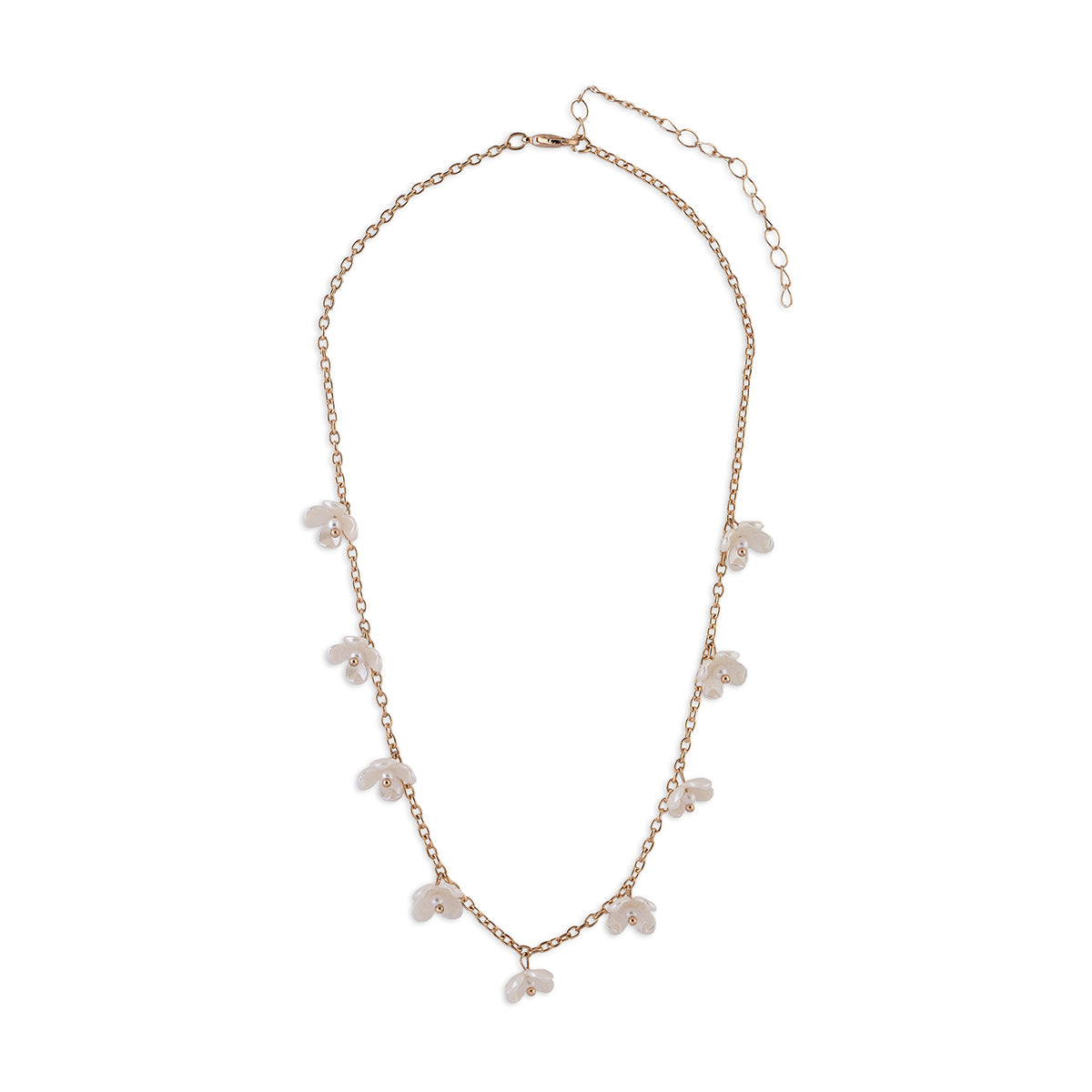 Gold-Toned Floral Choker Necklace with Pearl Beads