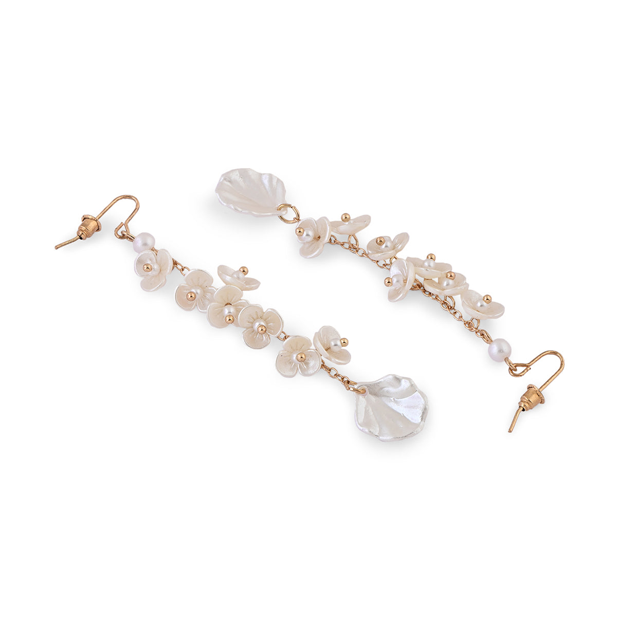 Delicate pearl and gold earrings on a white background. ToniQ jewellery is skin safe, nickel free, cadmium free, hypoallergenic, and lab tested for your comfort and trust.
