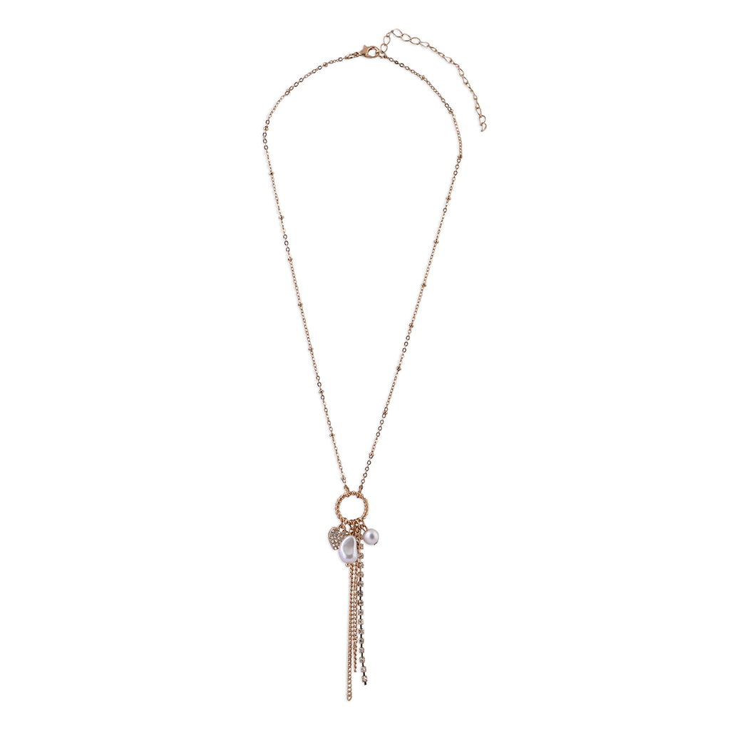 Gold-Tone Pearl & Charm Tassel Necklace