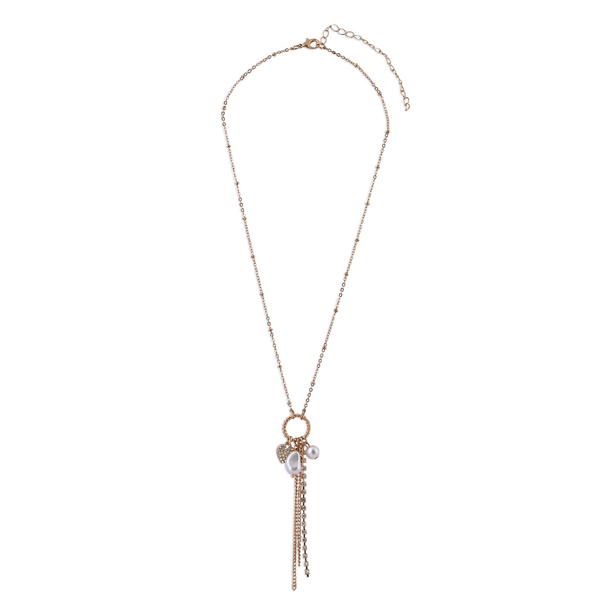 Gold-Tone Pearl & Charm Tassel Necklace