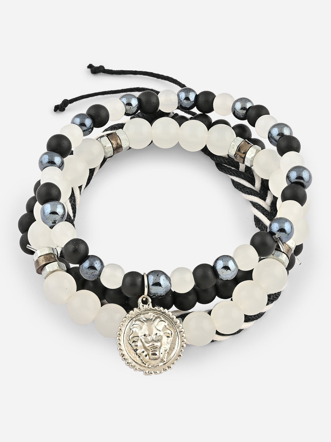 Set of 4 Monochrome Multicolor Beaded & Braided Bracelets