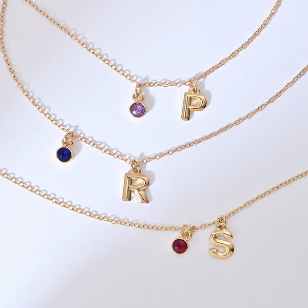 Personalised Initials & Birthstone Charms Necklace