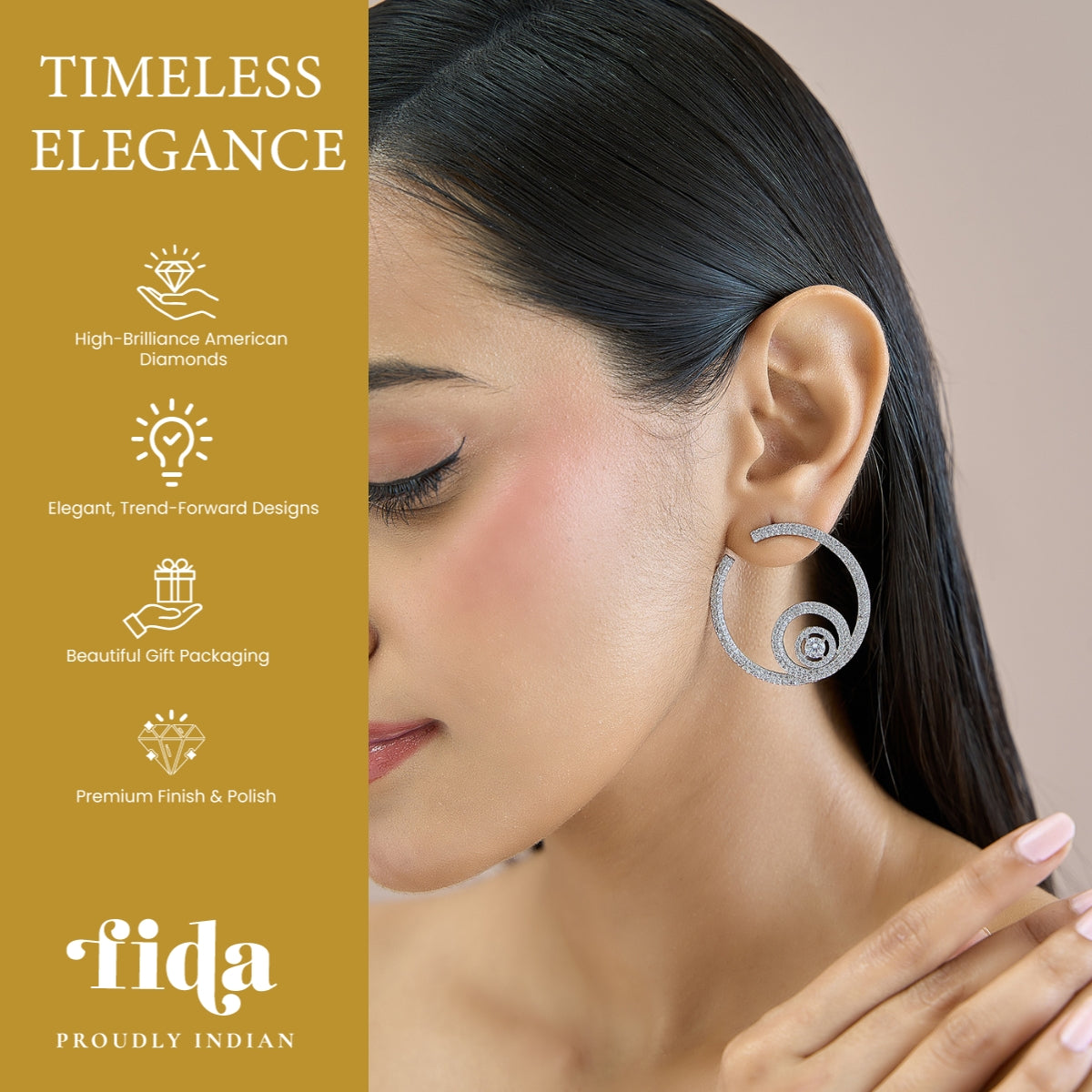 Rhodium Frost Moon AD Stud Earrings