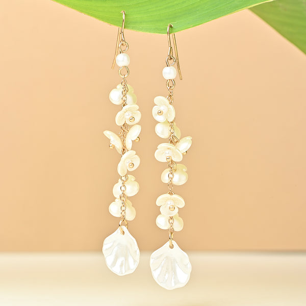 White Pearl Floral Drop Earrings
