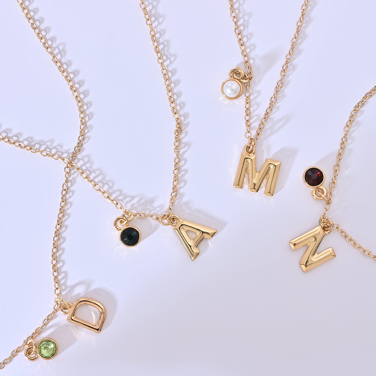 Personalised Initials & Birthstone Charms Necklace