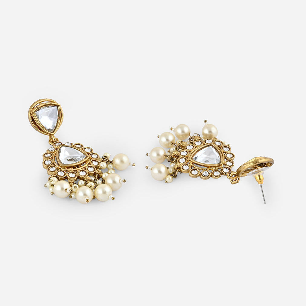 white pearl and kundan-studded bridal  earrings