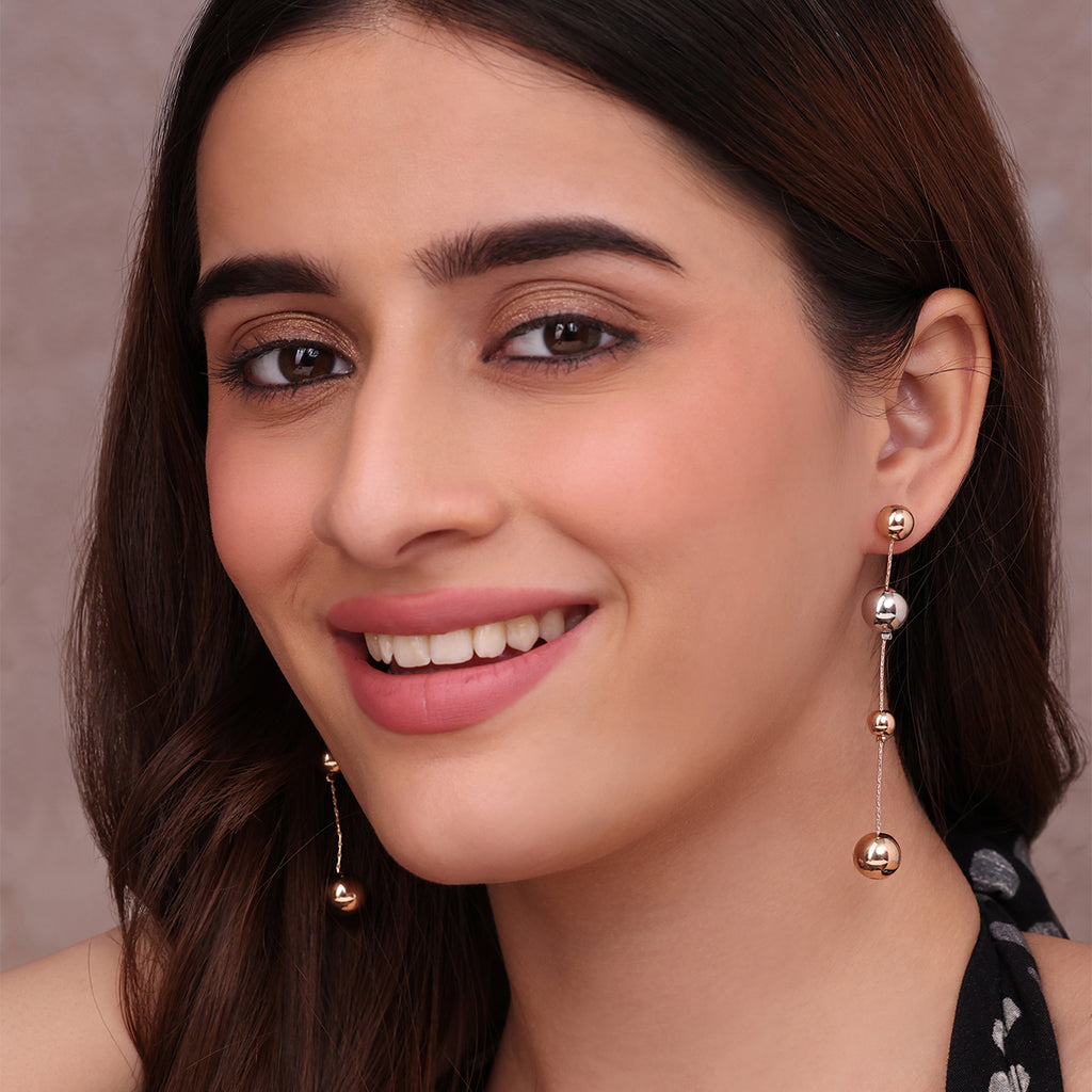 Modern Dual-Tone Gold and Silver Ball Dangle Earrings
