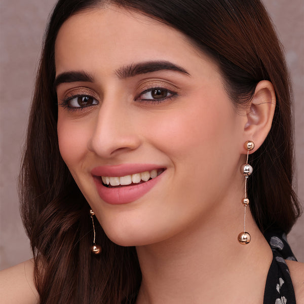 Modern Dual-Tone Gold and Silver Ball Dangle Earrings