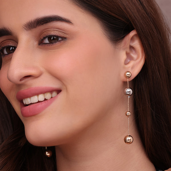 Modern Dual-Tone Gold and Silver Ball Dangle Earrings