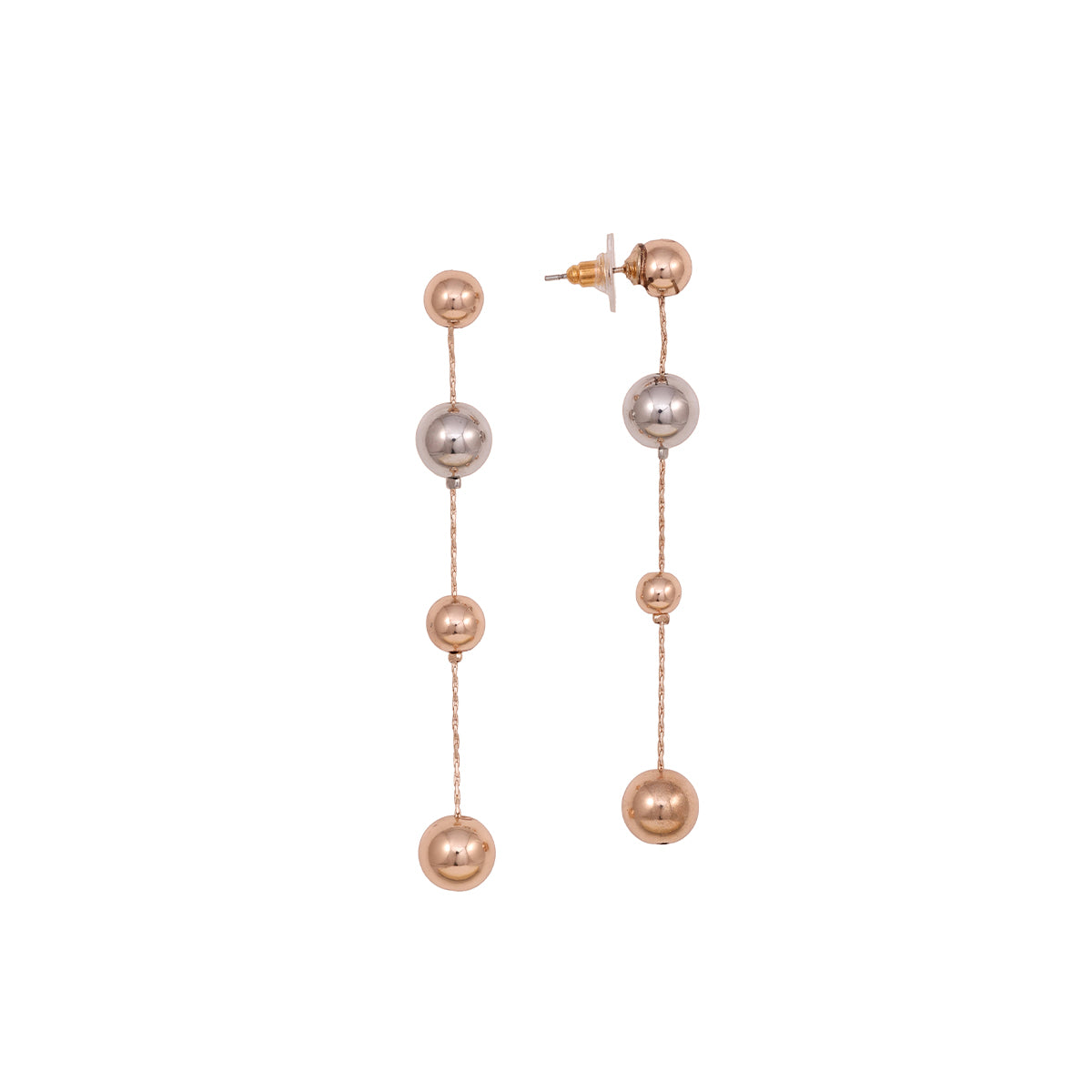 Modern Dual-Tone Gold and Silver Ball Dangle Earrings
