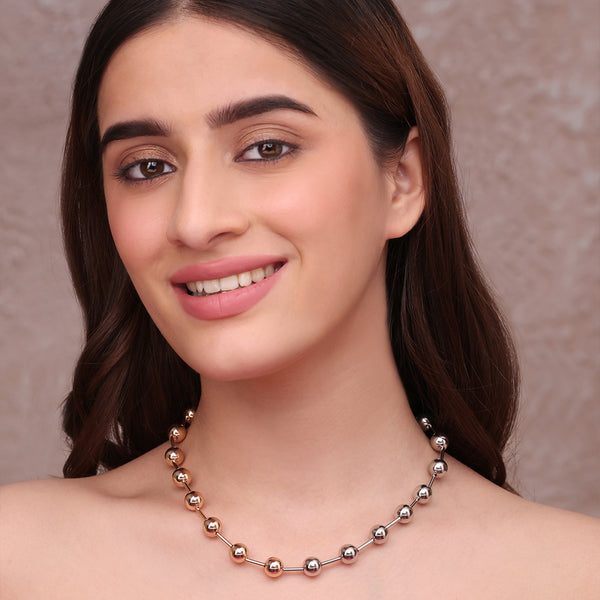Modern Dual-Tone Gold and Silver Beaded Choker Necklace