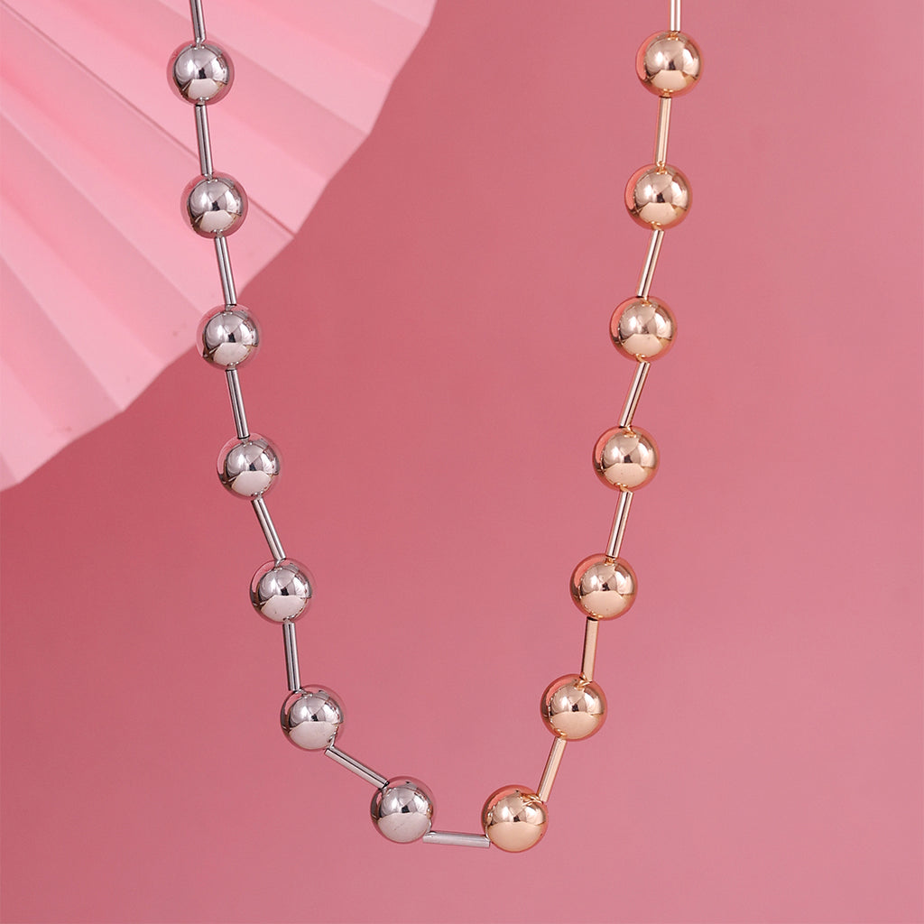 Modern Dual-Tone Gold and Silver Beaded Choker Necklace