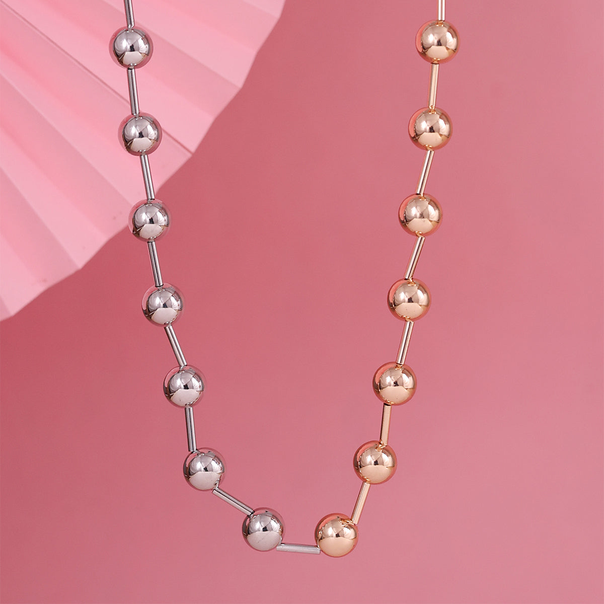 Modern Dual-Tone Gold and Silver Beaded Choker Necklace