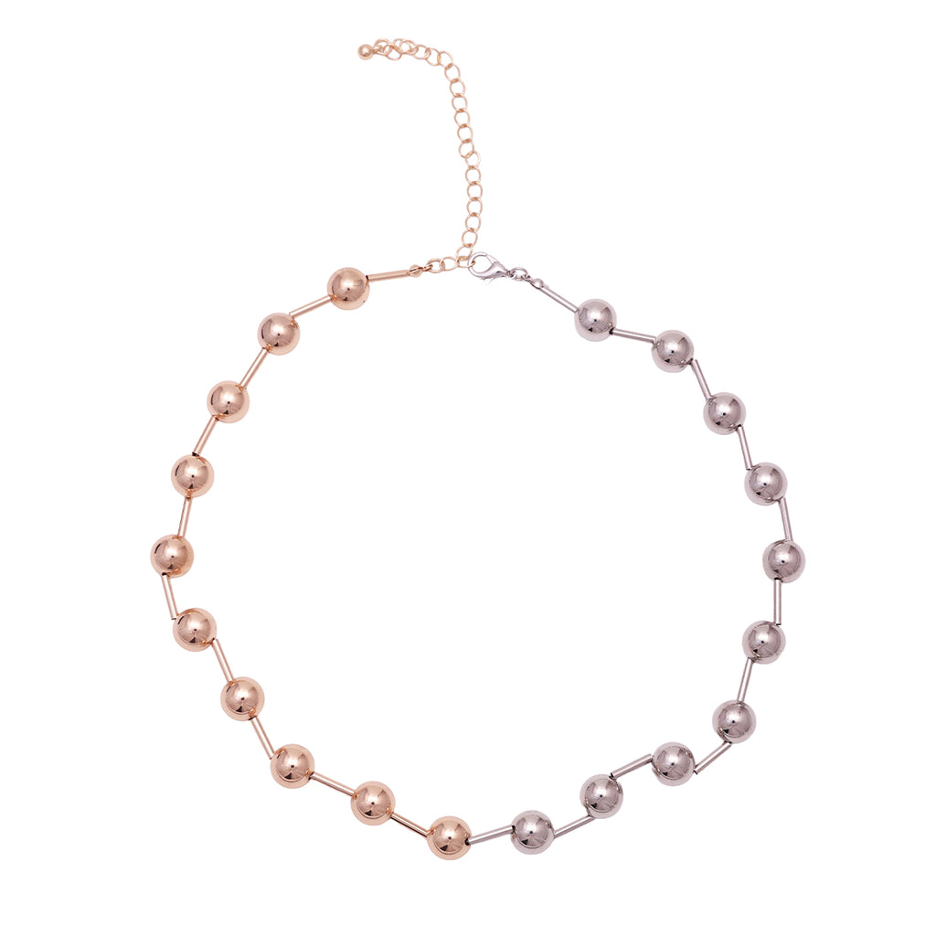 Modern Dual-Tone Gold and Silver Beaded Choker Necklace