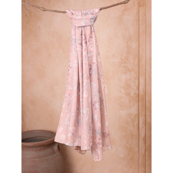 Soft Pink & Grey Floral Print Dupatta