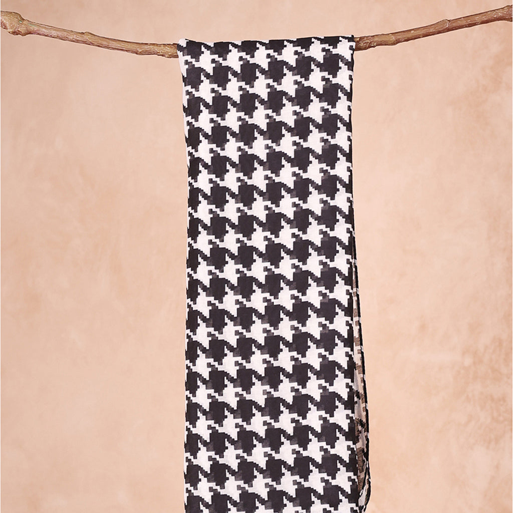 Classic Black & White Houndstooth Print Dupatta