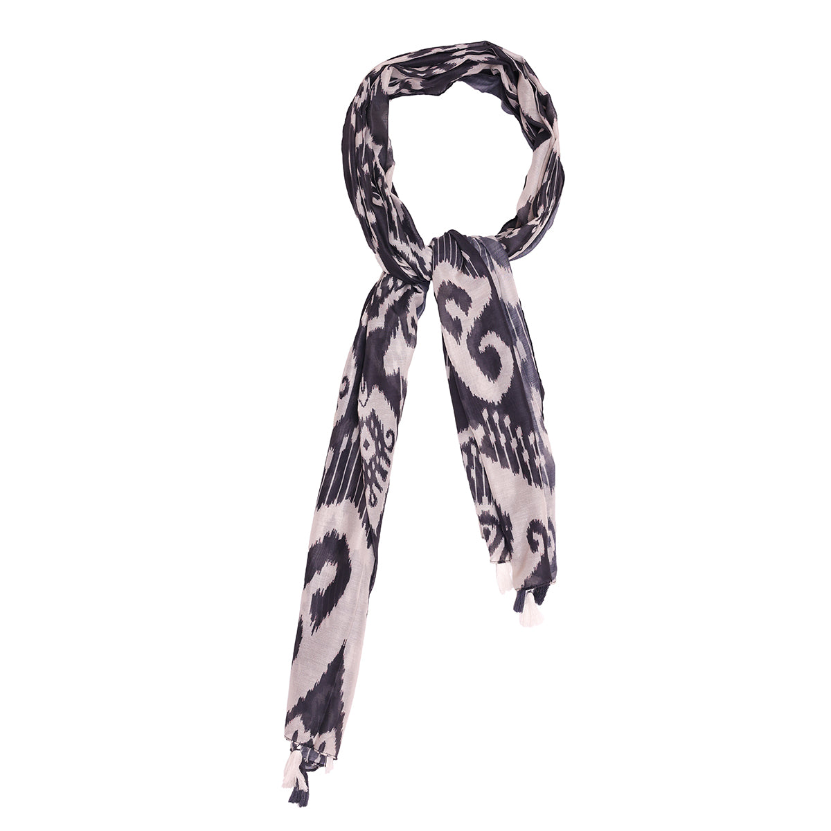 Monochrome Ikat Print Black & White Scarf