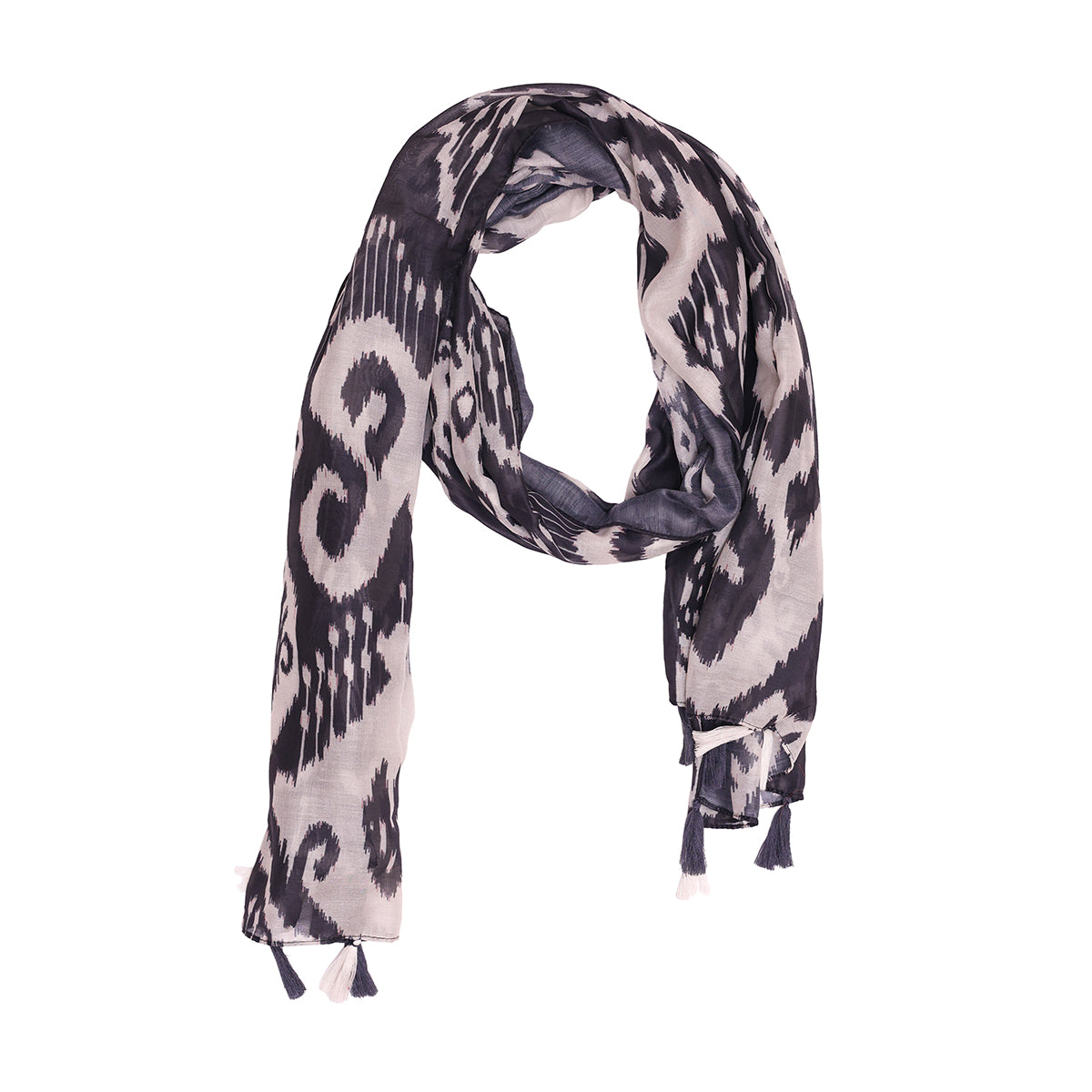 Monochrome Ikat Print Black & White Scarf
