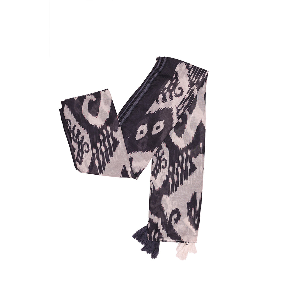 Monochrome Ikat Print Black & White Scarf