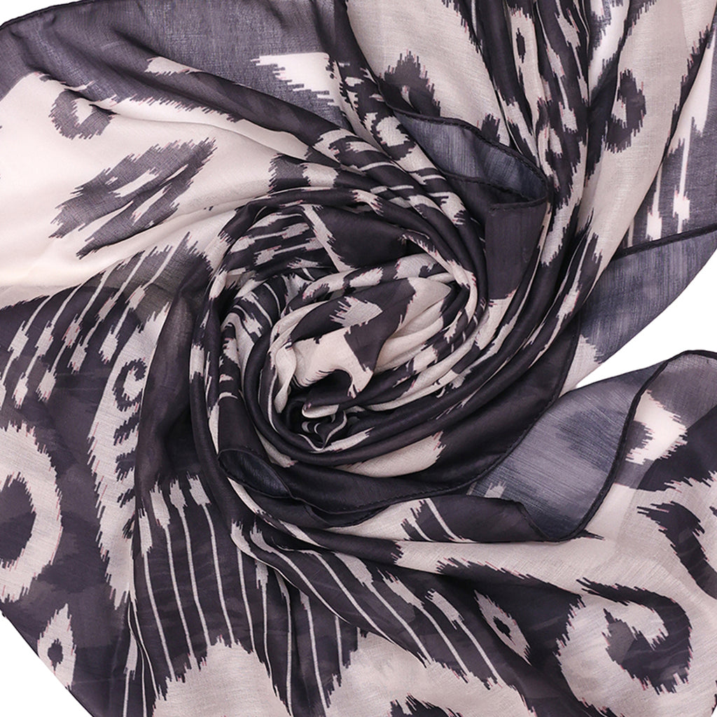 Monochrome Ikat Print Black & White Scarf