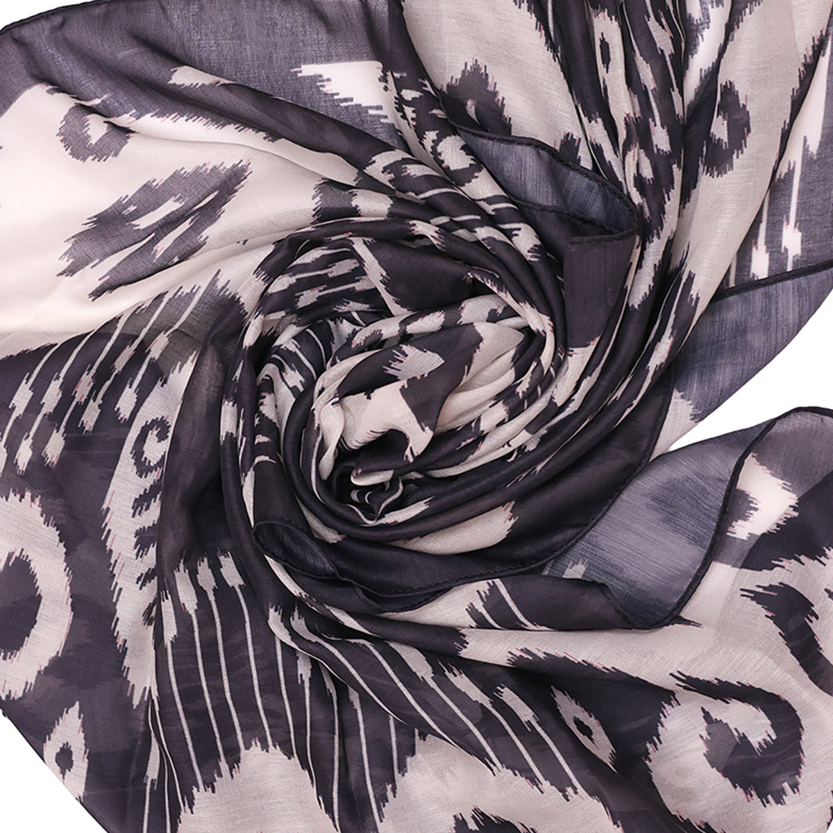 Monochrome Ikat Print Black & White Scarf