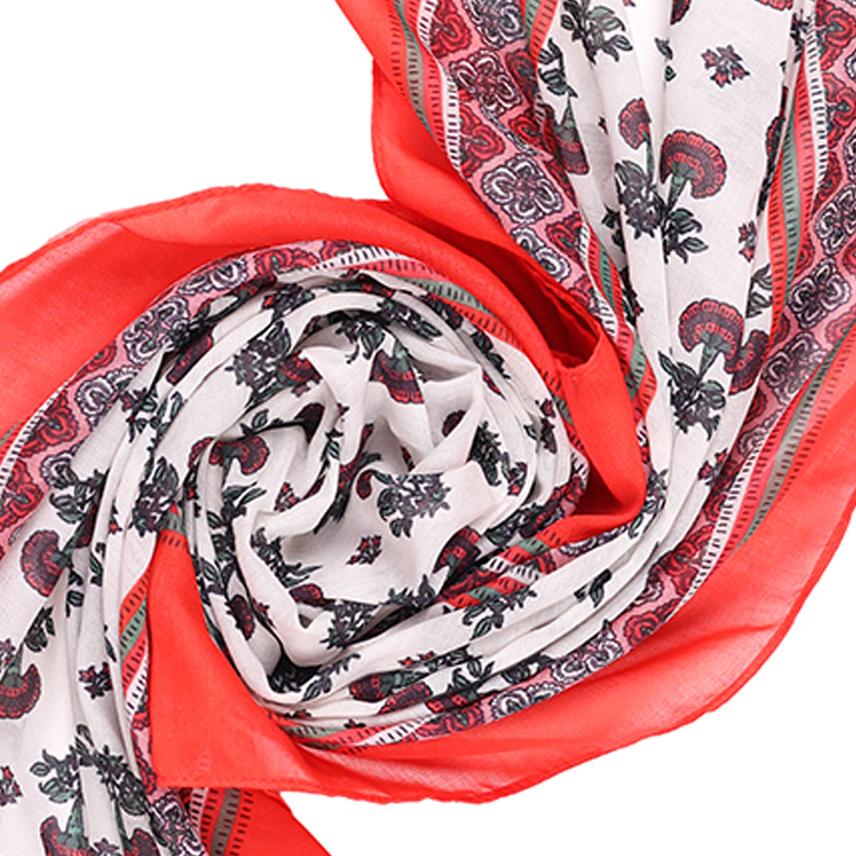 Vibrant Red & White Floral Print Dupatta