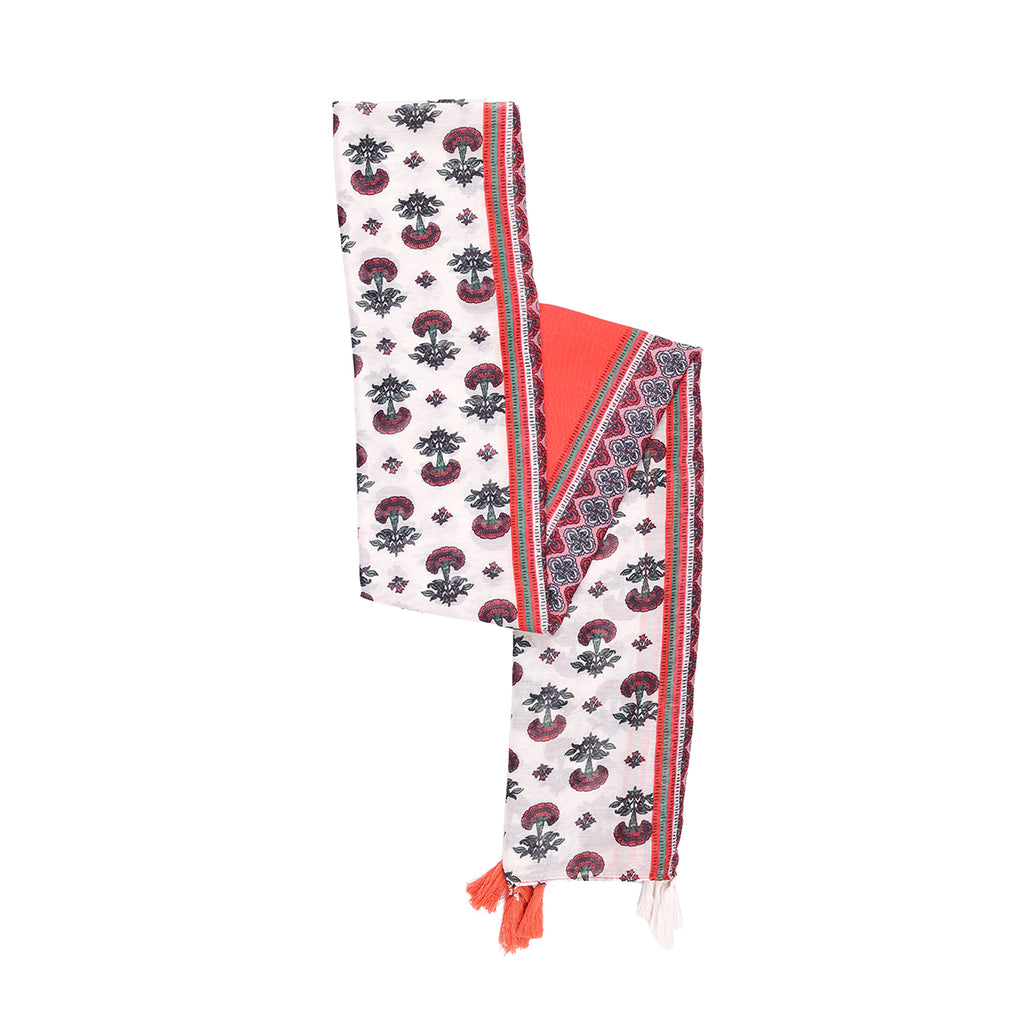 Vibrant Red & White Floral Print Dupatta
