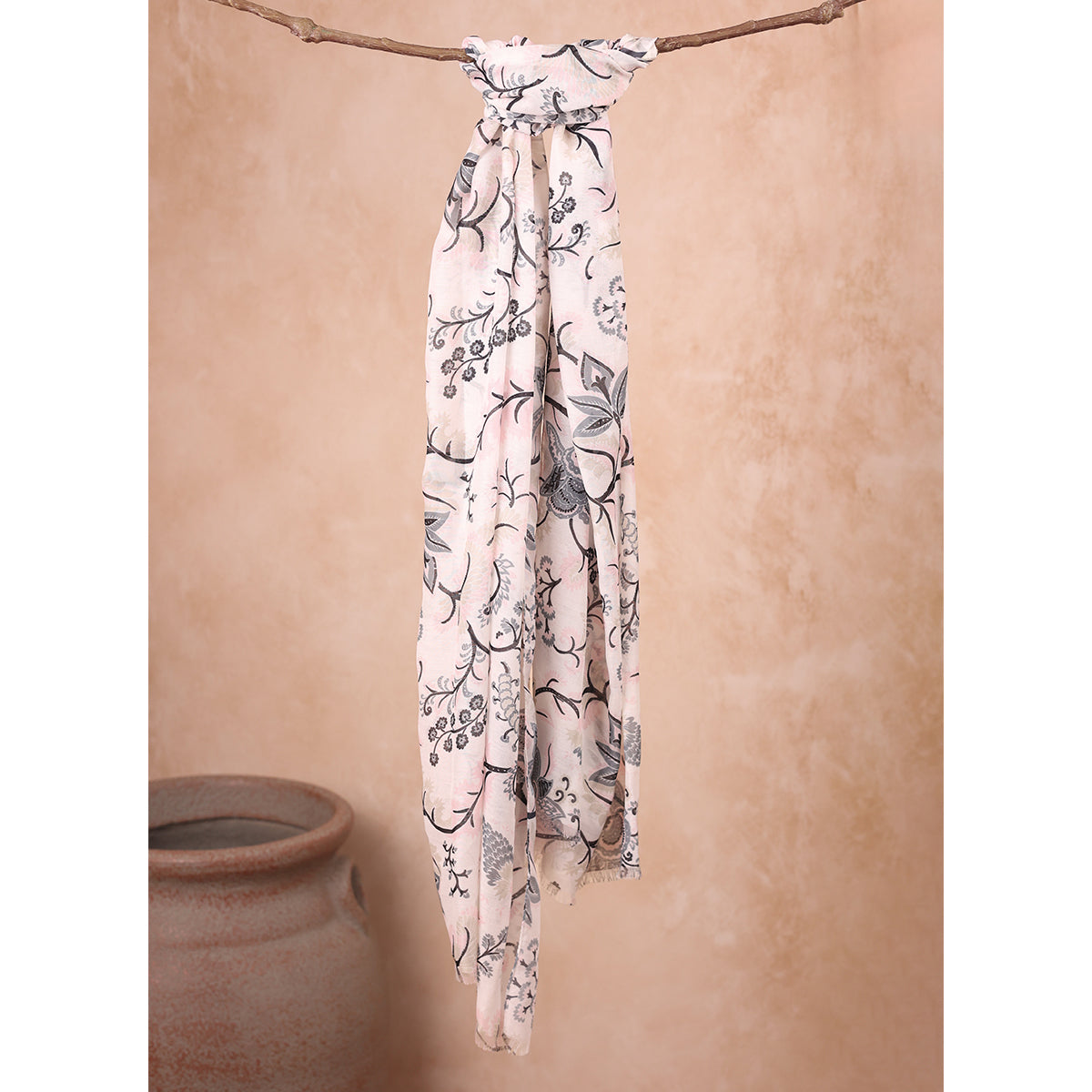 Subtle Black & Off-White Floral Printed Scarf