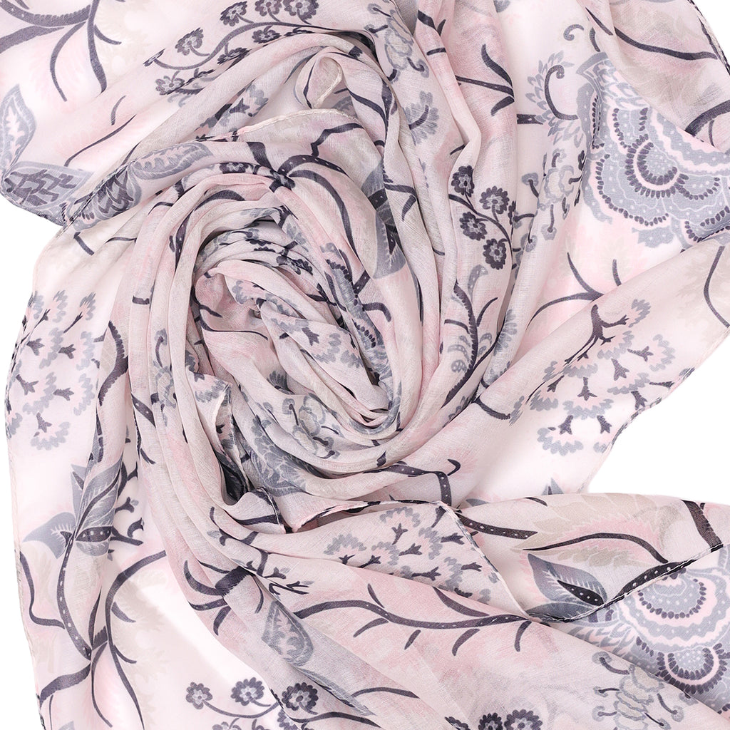Subtle Black & Off-White Floral Printed Scarf