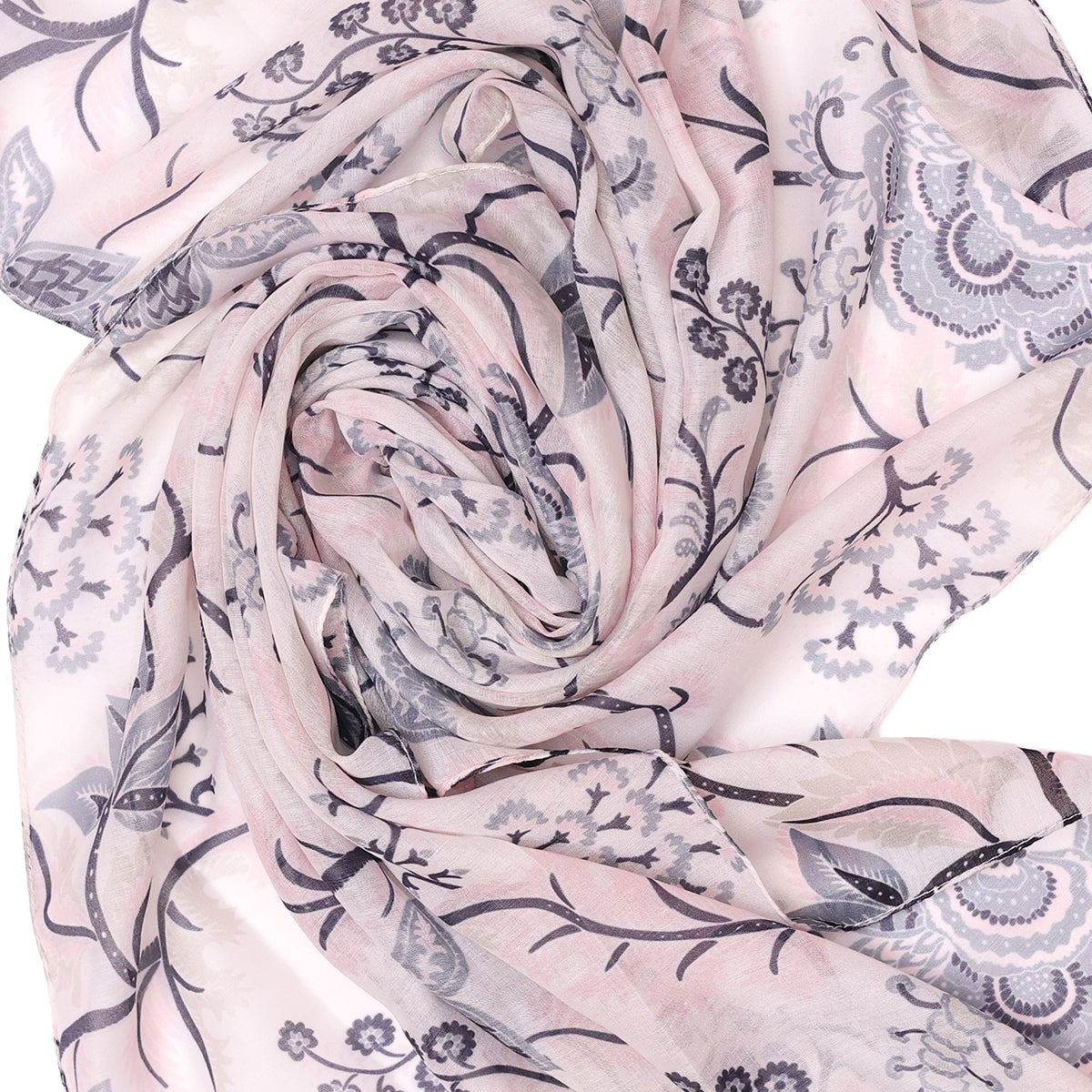 Subtle Black & Off-White Floral Printed Scarf