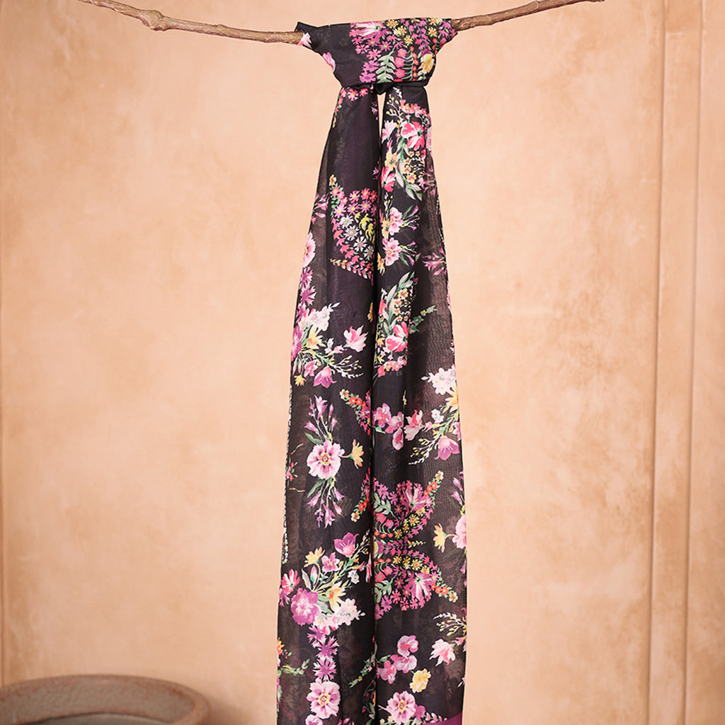 Dark Base Multicolor Floral Print Dupatta