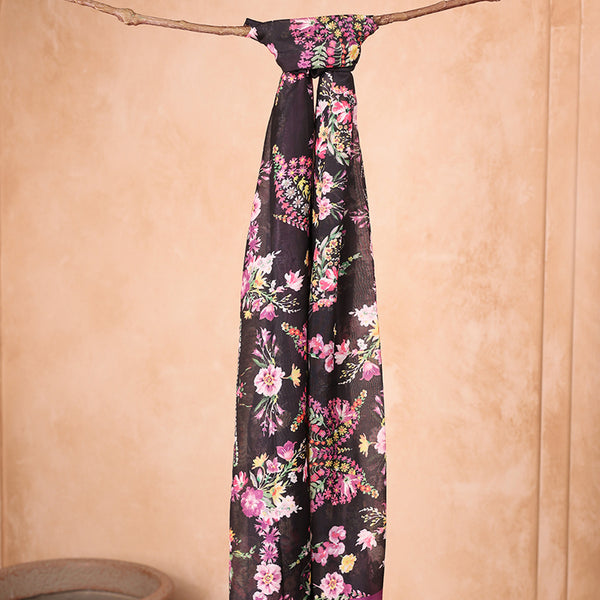 Dark Base Multicolor Floral Print Dupatta