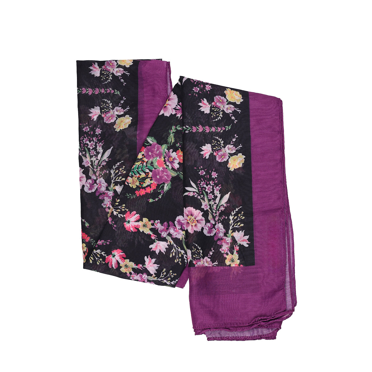 Dark Base Multicolor Floral Print Dupatta