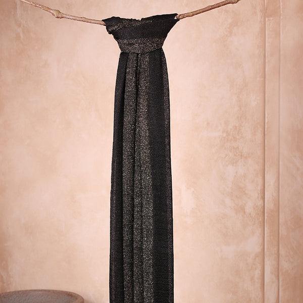 Glamorous Black & Gold Zari Shimmer Dupatta with Fringe