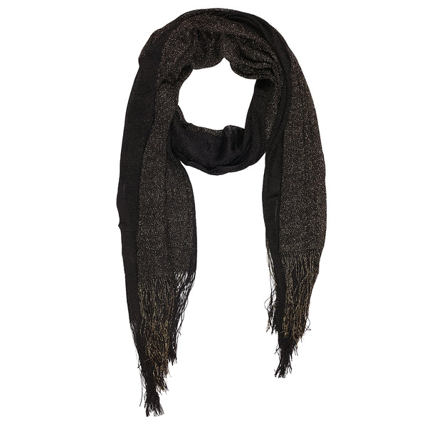 Glamorous Black & Gold Zari Shimmer Dupatta with Fringe