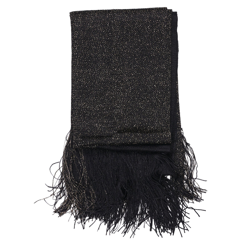 Glamorous Black & Gold Zari Shimmer Dupatta with Fringe