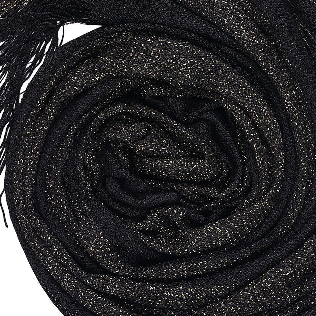Glamorous Black & Gold Zari Shimmer Dupatta with Fringe