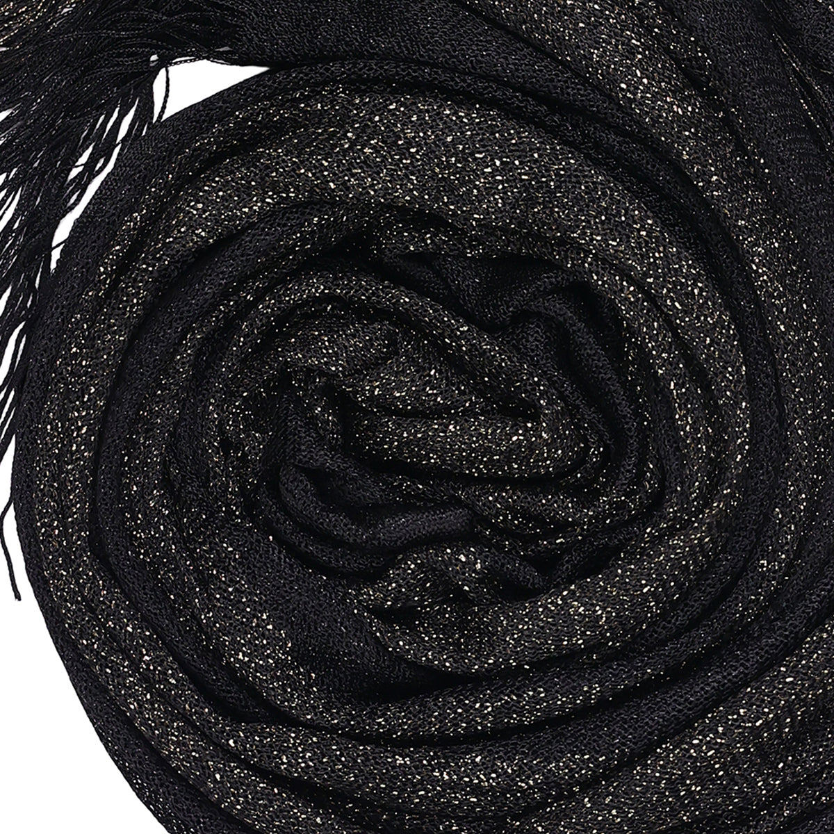 Glamorous Black & Gold Zari Shimmer Dupatta with Fringe