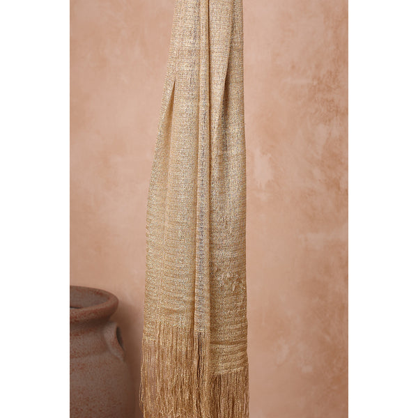 Dazzling Solid Gold Zari Weave Dupatta with Fringe