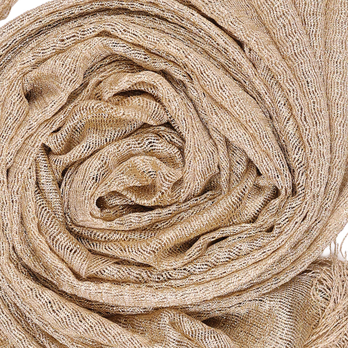 Dazzling Solid Gold Zari Weave Scarf with Fringe
