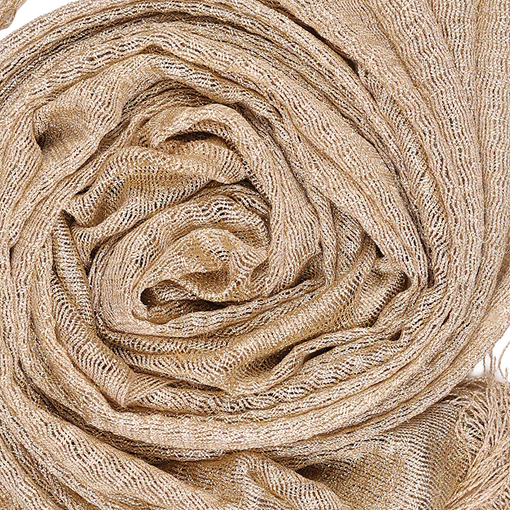 Dazzling Solid Gold Zari Weave Scarf with Fringe