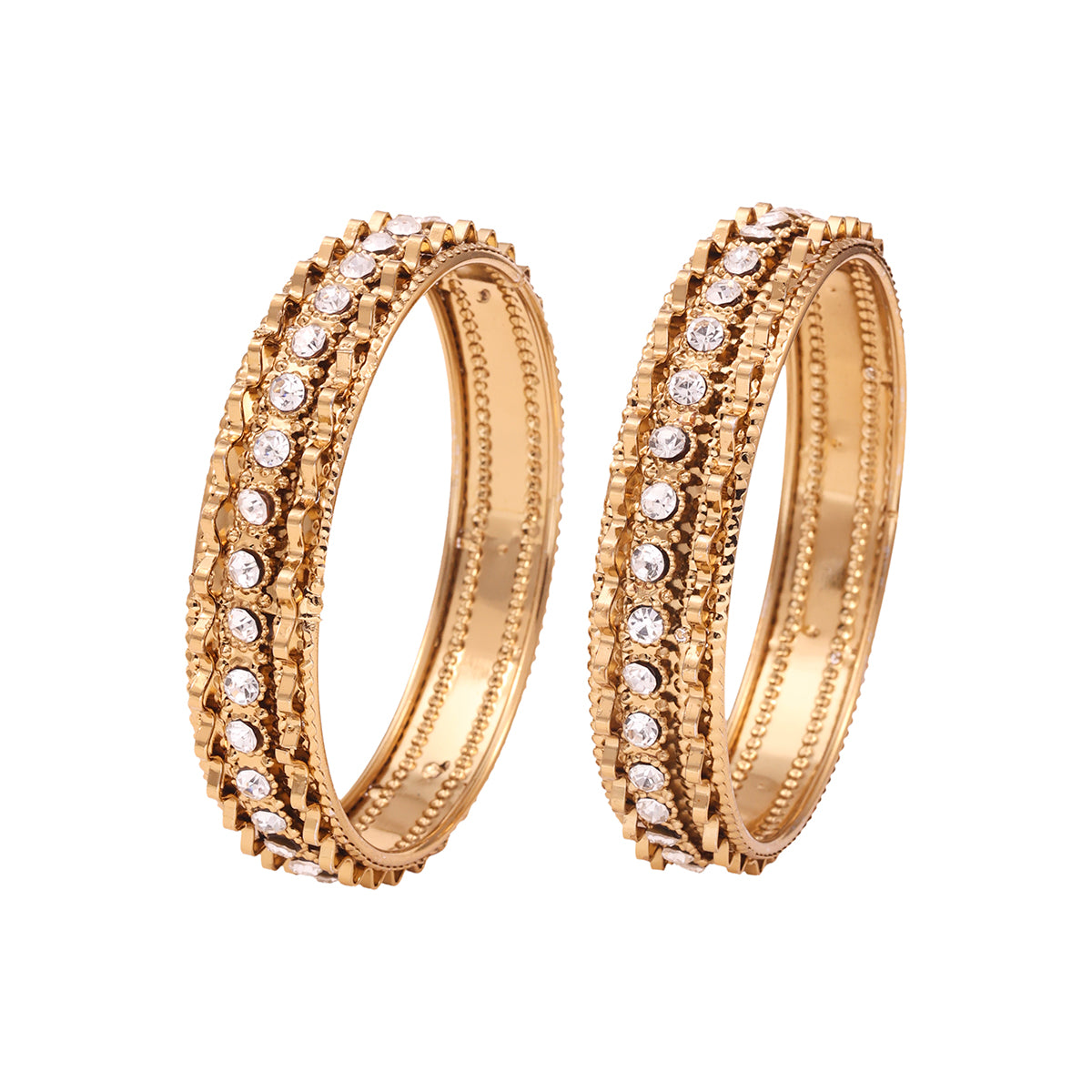 Set of 2 Traditional Golden Bangles with Artificial Stone (2.8)