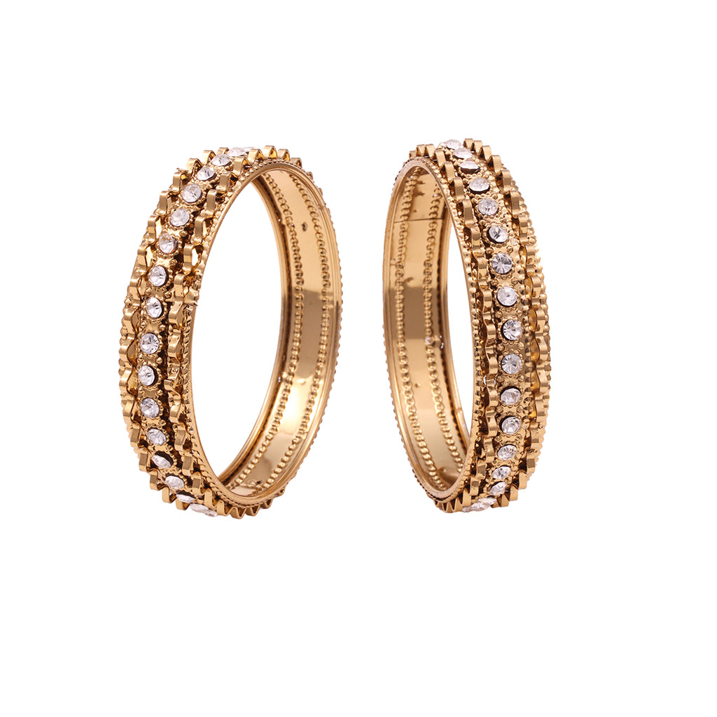 Set of 2 Traditional Golden Bangles with Artificial Stone (2.8)