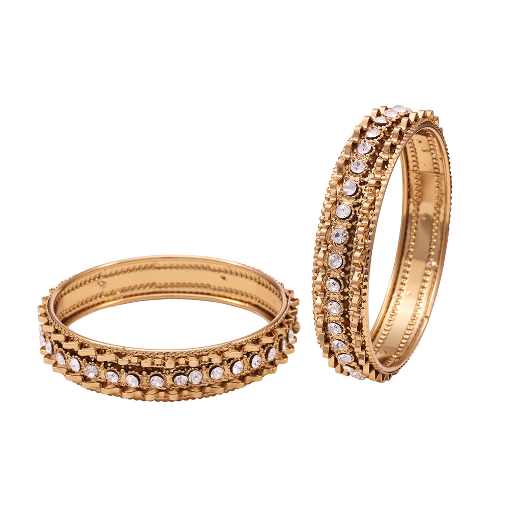 Set of 2 Traditional Golden Bangles with Artificial Stone (2.8)
