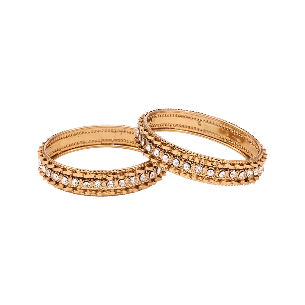 Set of 2 Traditional Golden Bangles with Artificial Stone (2.8)